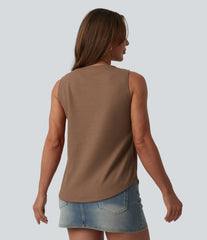 V Neck Waffle Casual Tank Top