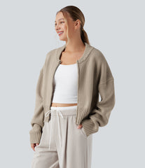 Long Sleeve Zip Fly Casual Bomber Cardigan