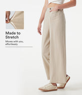 High Waisted Wide Leg Casual Linen-Feel Pants with Pockets