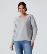 Round Neck Raglan Long Sleeve High Low Casual T-Shirt