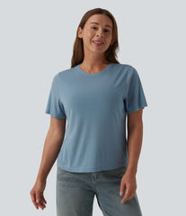 Round Neck Short Sleeve Relaxed Casual Wool-Blend T-Shirt