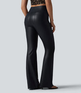 High Waisted Bootcut Stretchy PU Casual Pants with Pockets