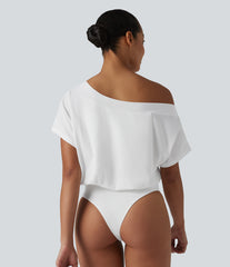 One Shoulder Built-in Bra Short Sleeve Quick Dry Casual Bodysuit