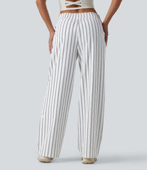 Mid Rise Straight Leg Stripe Tennis Pants with Pockets
