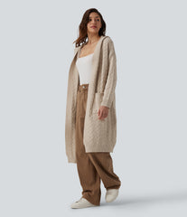 Hooded Long Sleeve Longline Casual Cardigan with Pockets