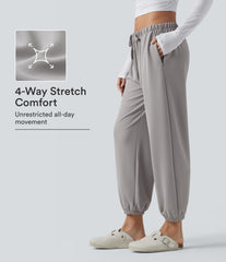 Low Rise Drawstring Crepe Casual Joggers with Pockets
