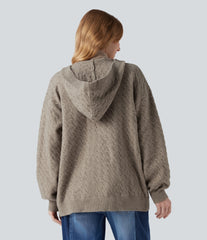 Hooded Open Front Long Sleeve Casual Cardigan