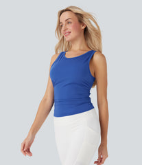 Round-Neck Racerback Ruched Built-in Bra InstantCool Yoga Tank Top