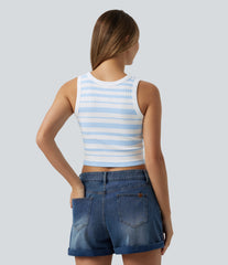 OneForm Seamless Flow Round Neck Stripe Cropped Casual Tank Top