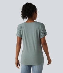 V-neck Batwing Short Sleeve Casual T-Shirt