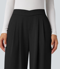 Crossover High Waisted Work Baggy Pants with Pockets