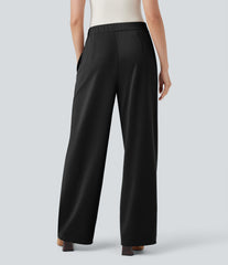 High Waisted Metal Chain Straight Leg Work Pants with Pockets