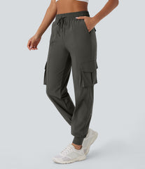 High Waisted Drawstring Pockets Quick Dry Dance Cargo Joggers