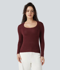 U-Neck Long Sleeve Wool-Blend Casual Sweater