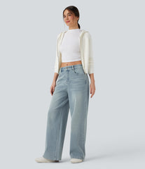 Halara Flex™ Mid Rise Wide Leg Washed Casual Jeans with Pockets