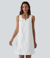 U Neck Sleeveless Embroidery Mini Dress