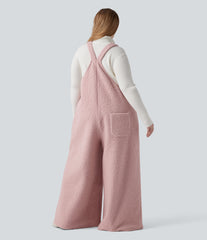 Adjustable Straps Casual Teddy Plus Size Overalls with Pockets