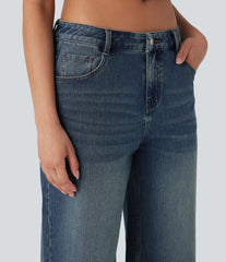 Halara Flex™ Low Rise Washed Casual Capri Baggy Jeans with Pockets