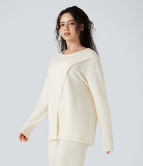 Round Neck Long Sleeve Sweater Knit Lounge Top