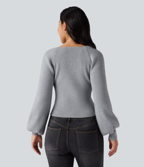 Queen Anne Neck Long Sleeve Casual Sweater