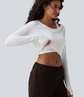 Built-in Bra One Shoulder Long Sleeve Thumb Hole Ruched InstantCool Workout Top-UPF50+