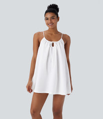 Adjustable Tie Neck Cut Out Stripe Mini Lounge Slip Dress