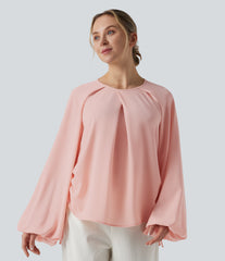 Round Neck Long Sleeve Drawstring Casual Shirt