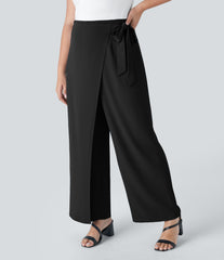 High Waisted Tie Side Wide Leg Work Plus Size Pants