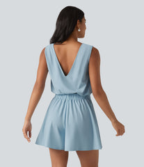 Boat Neck Sleeveless Casual Chiffon Romper with Pockets-Easy Peezy Edition
