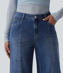 Halara Flex™ Mid Rise Draped Draped Lyocell Casual Straight Leg Jeans with Pockets