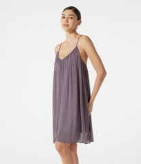 V Neck Tie Back Mesh Mini Resort Slip Dress