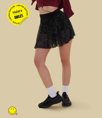 Halara X Smiley® High Waisted Drawstring Contrast Mesh 2-in-1 Flowy Mini Flare Dance Skirt with Pockets