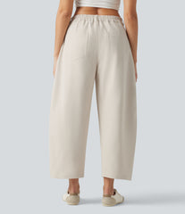 Mid Rise Loose Fit Casual Barrel Leg Pants with Pockets
