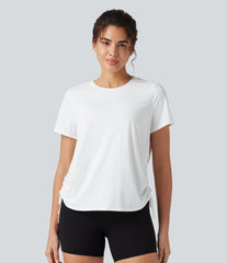 Round Neck Short Sleeve Drawstring Hem InstantCool Quick Dry Workout Sports Top