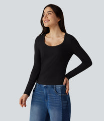 U Neck Long Sleeve Casual Top