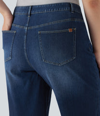 Plus Size Halara Flex™ High Waisted Wide Leg Rolled Hem Washed Stretchy Knit Casual Jeans with Pockets