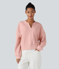V-neck Chain Long Sleeve Casual Cotton Sweatshirt