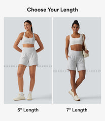 Super High Waisted 2-in-1 Stripe Yoga Shorts 7'' with Pockets