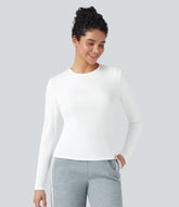Ribbed Knit Round Neck Long Sleeve Casual Top