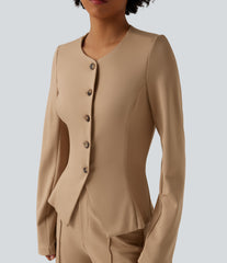 Round Neck Long Sleeve Slim Work Blazer