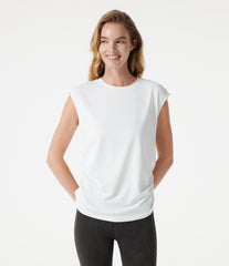 Round Neck Cap Sleeve Ruched Casual T-Shirt