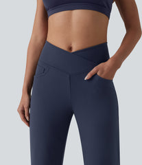 DayStretch Crossover High Waisted Tummy Control Yoga Straight Leg Pants with Pockets