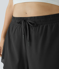 Drawstring Contrast Mesh 2-in-1 Plus Size Shorts 4"
