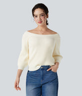 Off Shoulder Puff Sleeve Casual Sweater