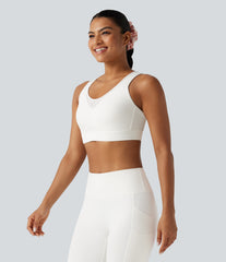 High Support Contrast Mesh Adjustable Buckle Non-Removable Pad Training Sports Bra