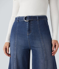 Halara Flex™ High Waisted Belted Wide Leg Flare Casual Jeans with Pockets