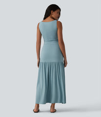 Sleeveless Bodycon Flowy Maxi Casual Dress