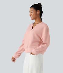 V-neck Chain Long Sleeve Casual Cotton Sweatshirt