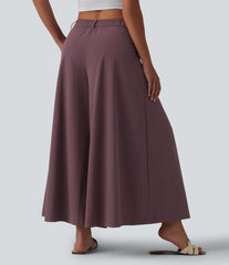 Mid Rise Pleated 7/8 Casual Culottes Pants with Pockets