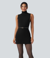 High-neck Sleeveless Mini Work Sweater Dress